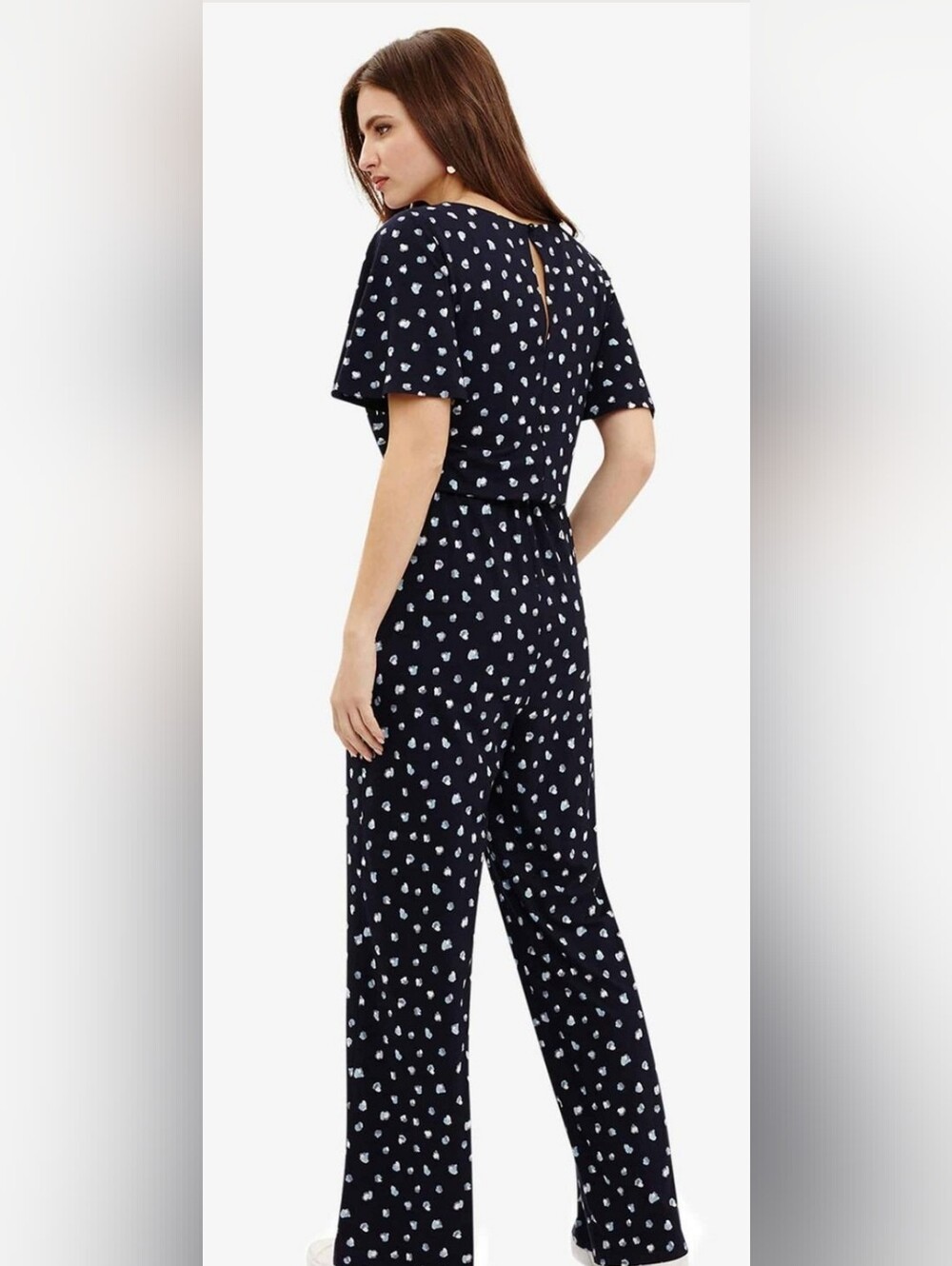 Phase Eight UK Laila Spot Print Navy Wide Leg Jumpsuit Size 10 - Picture 5 of 15